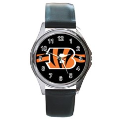 Cincinnati Bengals National Football League Nfl Teams Afc Round Leather Watch (silver Rim)