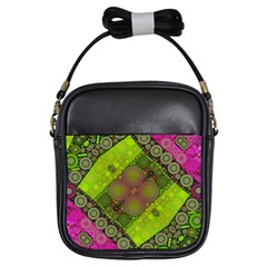 Florescent Pink Green  Girl s Sling Bag