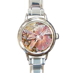 Fantasy Colors Hibiscus Flower Digital Photography Round Italian Charm Watch by dflcprints