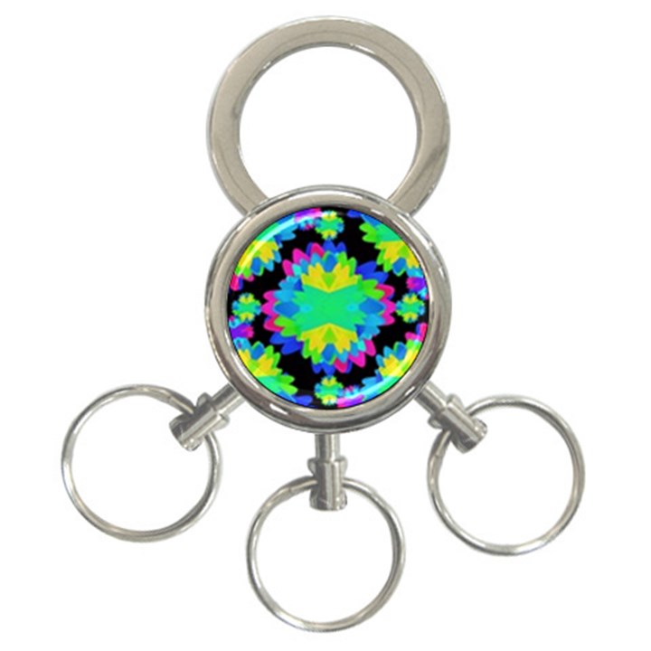 Multicolored Floral Print Geometric Modern Pattern 3-Ring Key Chain