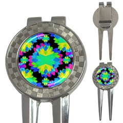 Multicolored Floral Print Geometric Modern Pattern Golf Pitchfork & Ball Marker by dflcprints