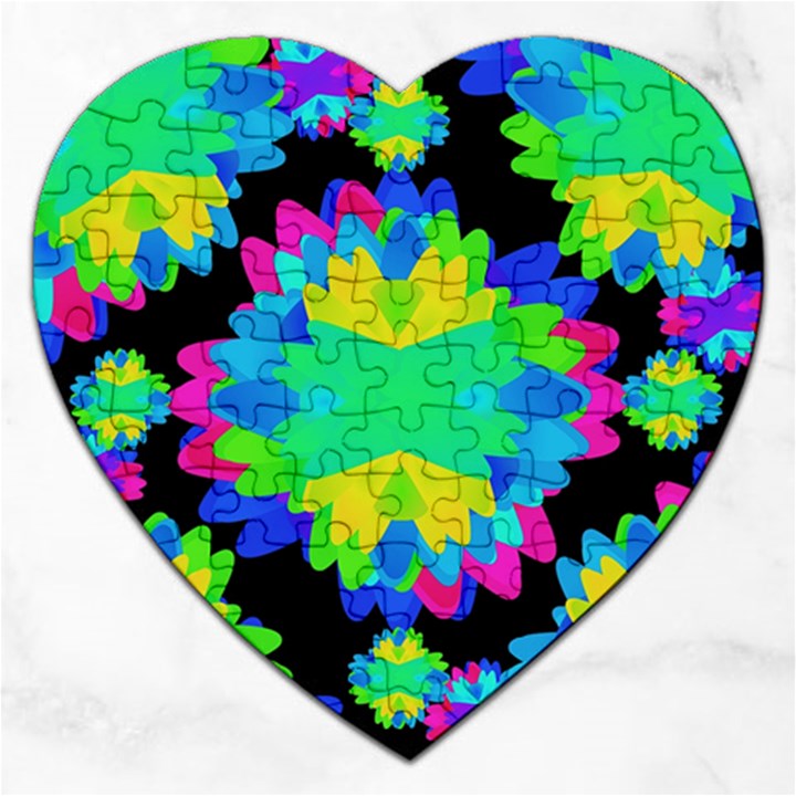 Multicolored Floral Print Geometric Modern Pattern Jigsaw Puzzle (Heart)