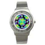 Multicolored Floral Print Geometric Modern Pattern Stainless Steel Watch (Slim) Front