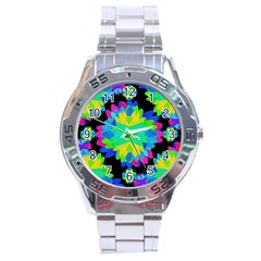 Multicolored Floral Print Geometric Modern Pattern Stainless Steel Watch by dflcprints