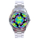 Multicolored Floral Print Geometric Modern Pattern Stainless Steel Watch Front