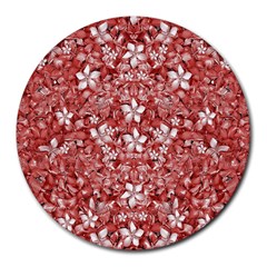 Flowers Pattern Collage In Coral An White Colors 8  Mouse Pad (round) by dflcprints