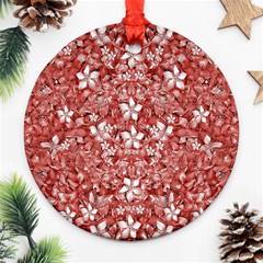 Flowers Pattern Collage In Coral An White Colors Round Ornament