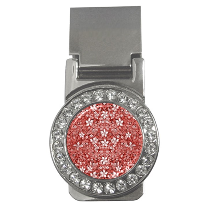 Flowers Pattern Collage in Coral an White Colors Money Clip (CZ)