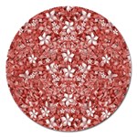 Flowers Pattern Collage in Coral an White Colors Magnet 5  (Round) Front