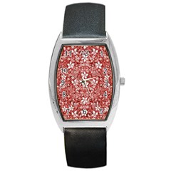 Flowers Pattern Collage In Coral An White Colors Tonneau Leather Watch by dflcprints