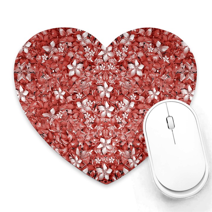 Flowers Pattern Collage in Coral an White Colors Mouse Pad (Heart)