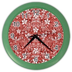 Flowers Pattern Collage In Coral An White Colors Wall Clock (color)