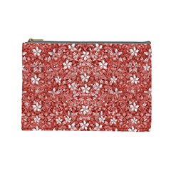 Flowers Pattern Collage In Coral An White Colors Cosmetic Bag (large) by dflcprints