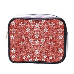 Flowers Pattern Collage In Coral An White Colors Mini Travel Toiletry Bag (one Side)