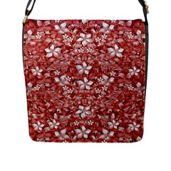 Flowers Pattern Collage In Coral An White Colors Flap Closure Messenger Bag (large)