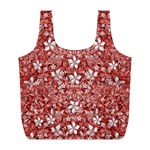 Flowers Pattern Collage in Coral an White Colors Reusable Bag (L) Front