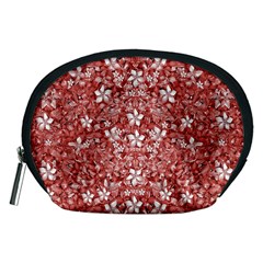 Flowers Pattern Collage In Coral An White Colors Accessory Pouch (medium) by dflcprints