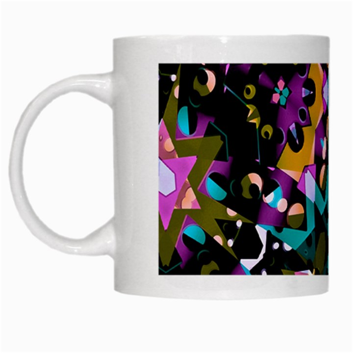 Digital Futuristic Geometric Pattern White Coffee Mug