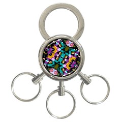 Digital Futuristic Geometric Pattern 3-ring Key Chain