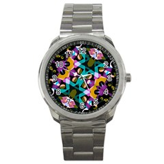 Digital Futuristic Geometric Pattern Sport Metal Watch by dflcprints