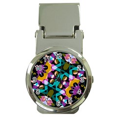 Digital Futuristic Geometric Pattern Money Clip With Watch by dflcprints