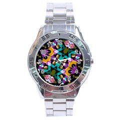 Digital Futuristic Geometric Pattern Stainless Steel Watch