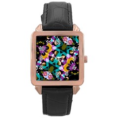 Digital Futuristic Geometric Pattern Rose Gold Leather Watch 