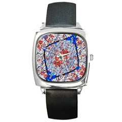 Floral Pattern Digital Collage Square Leather Watch by dflcprints