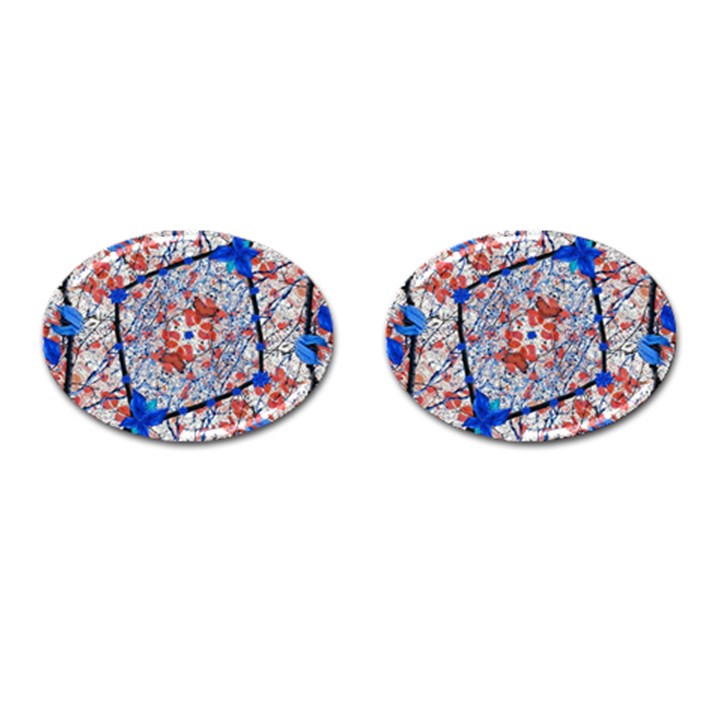 Floral Pattern Digital Collage Cufflinks (Oval)