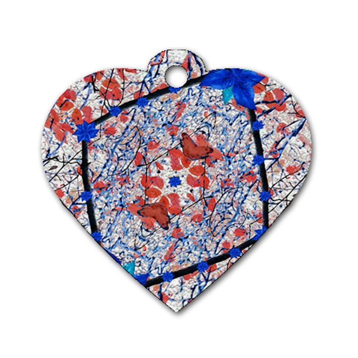 Floral Pattern Digital Collage Dog Tag Heart (Two Sided)