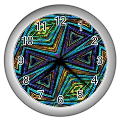 Tribal Style Colorful Geometric Pattern Wall Clock (silver) by dflcprints