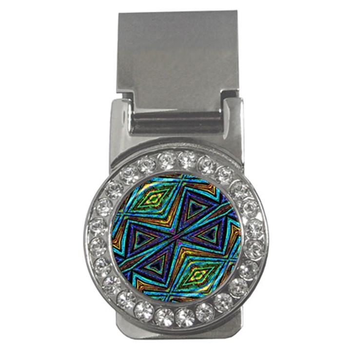 Tribal Style Colorful Geometric Pattern Money Clip (CZ)