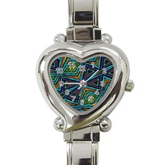 Tribal Style Colorful Geometric Pattern Heart Italian Charm Watch  by dflcprints