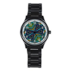 Tribal Style Colorful Geometric Pattern Sport Metal Watch (black) by dflcprints