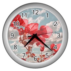 Flowers In The Sky Wall Clock (silver) by dflcprints