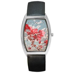 Flowers In The Sky Tonneau Leather Watch by dflcprints