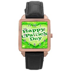 Unique Happy St  Patrick s Day Design Rose Gold Leather Watch 