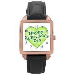 Happy St Patricks Day Design Rose Gold Leather Watch 