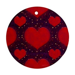 Galaxy Hearts Grunge Style Pattern Round Ornament by dflcprints