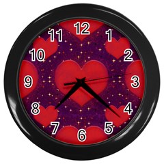 Galaxy Hearts Grunge Style Pattern Wall Clock (black)