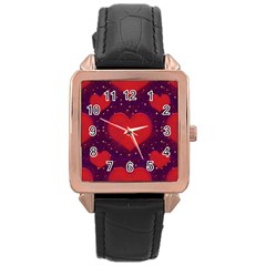 Galaxy Hearts Grunge Style Pattern Rose Gold Leather Watch 