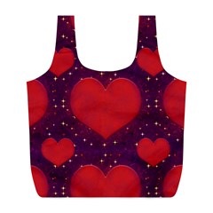 Galaxy Hearts Grunge Style Pattern Reusable Bag (l) by dflcprints