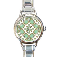 Luxury Decorative Pattern Collage Round Italian Charm Watch by dflcprints