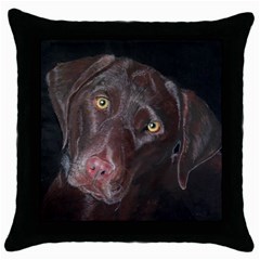 Inquisitive Chocolate Lab Black Throw Pillow Case by LabsandRetrievers