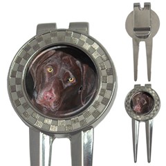 Inquisitive Chocolate Lab Golf Pitchfork & Ball Marker