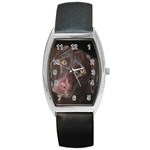 Inquisitive Chocolate Lab Tonneau Leather Watch Front