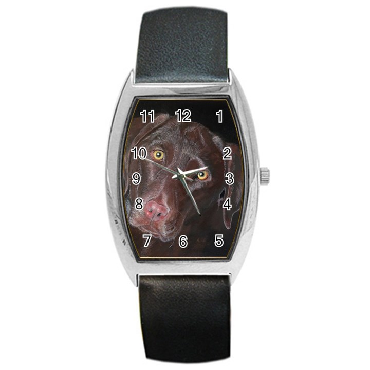 Inquisitive Chocolate Lab Tonneau Leather Watch