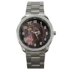 Inquisitive Chocolate Lab Sport Metal Watch