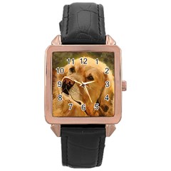 Golden Retriever Rose Gold Leather Watch 