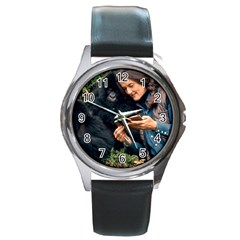 Dian Fossey Watch Round Leather Watch (silver Rim)